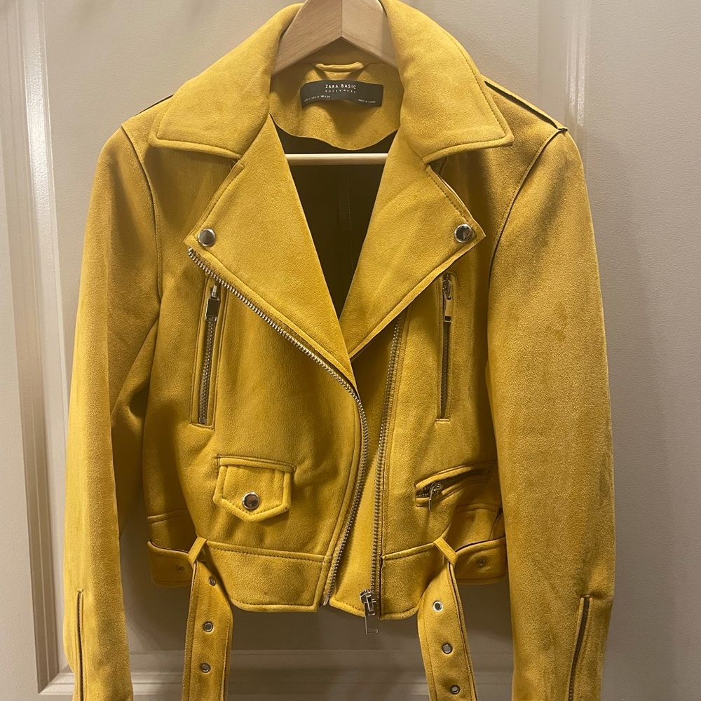 Zara suede yellow moto jacket